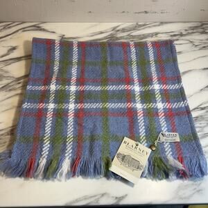 NWT VTG Blarney Woollen Mills Official Blue Plaid Woven Wool Blend Scarf Wrap